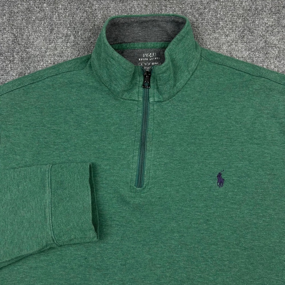 Polo Ralph Lauren Quarter Zip Mens XL Green Heathered Pony Logo Cotton Pullover